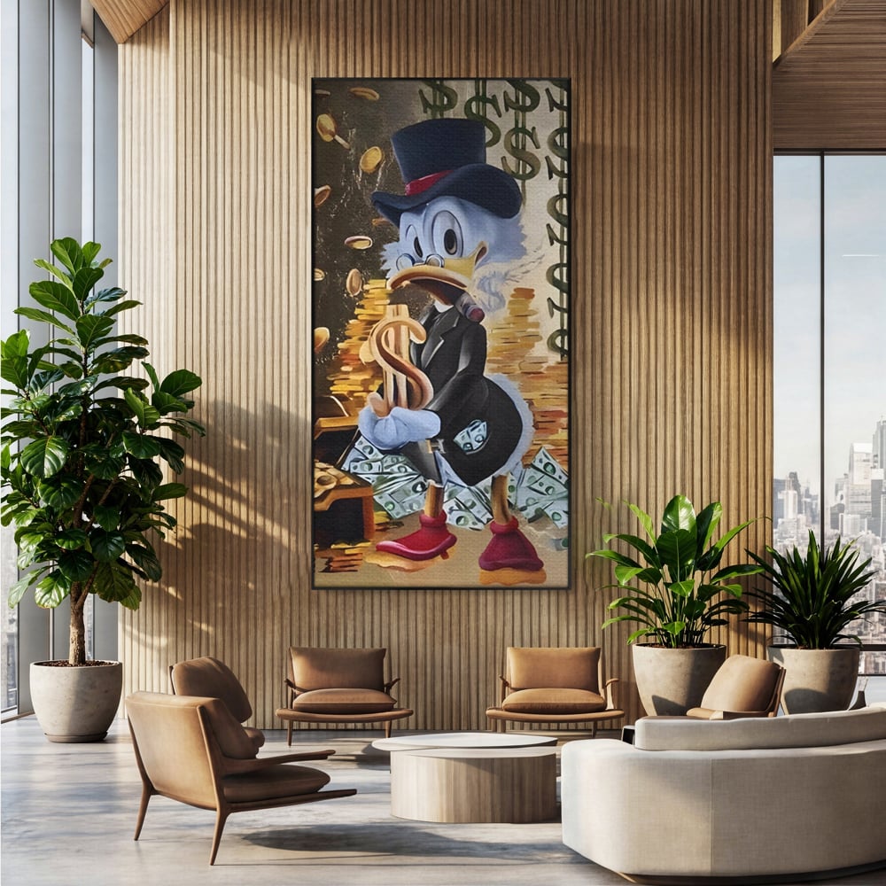 Tablou Canvas Premium, LuxCanva® A1309, Baby Scrooge Duck,  Living, Dolar, Bani, Desene Animate, Birou, Culori Vibrante