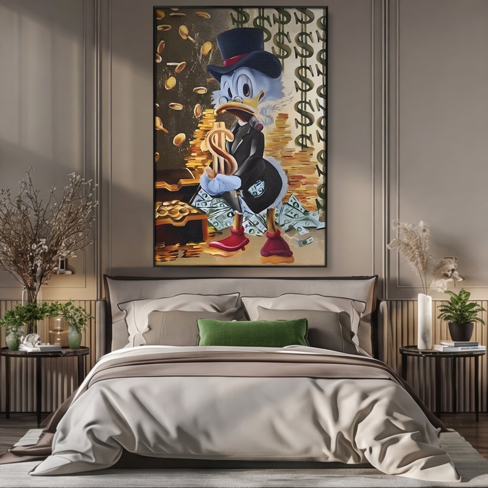 Tablou Canvas Premium, LuxCanva® A1309, Baby Scrooge Duck,  Living, Dolar, Bani, Desene Animate, Birou, Culori Vibrante