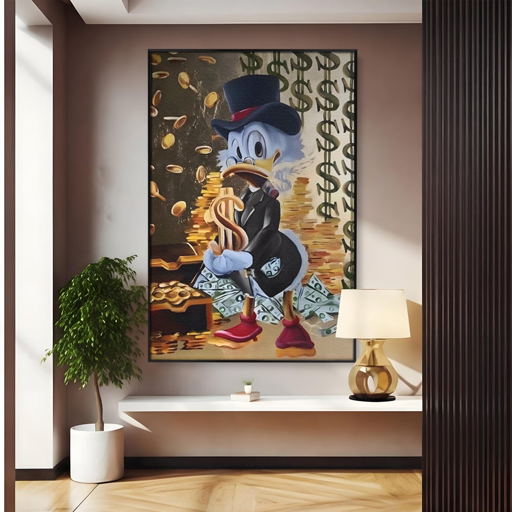 Tablou Canvas Premium, LuxCanva® A1309, Baby Scrooge Duck,  Living, Dolar, Bani, Desene Animate, Birou, Culori Vibrante