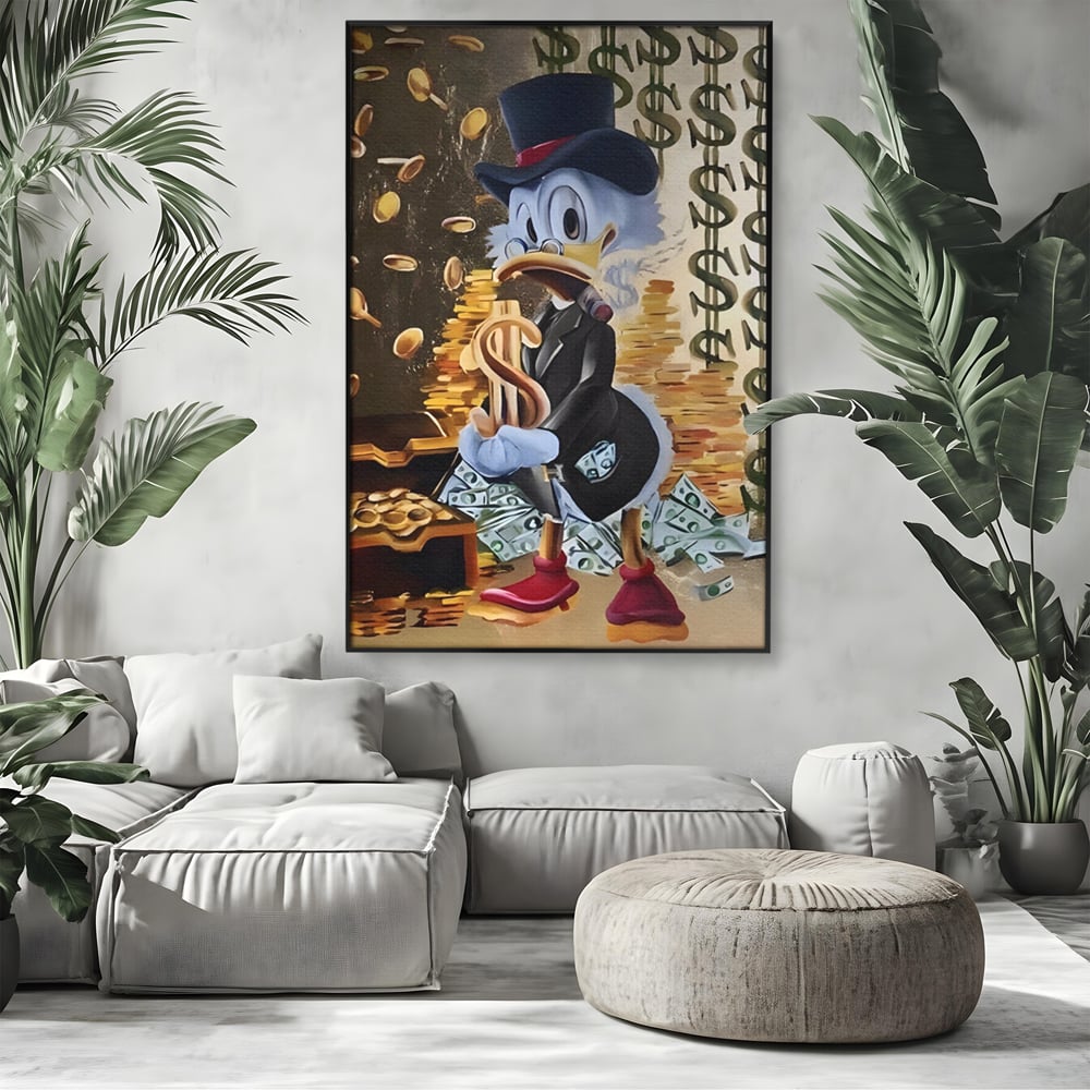 Tablou Canvas Premium, LuxCanva® A1309, Baby Scrooge Duck,  Living, Dolar, Bani, Desene Animate, Birou, Culori Vibrante