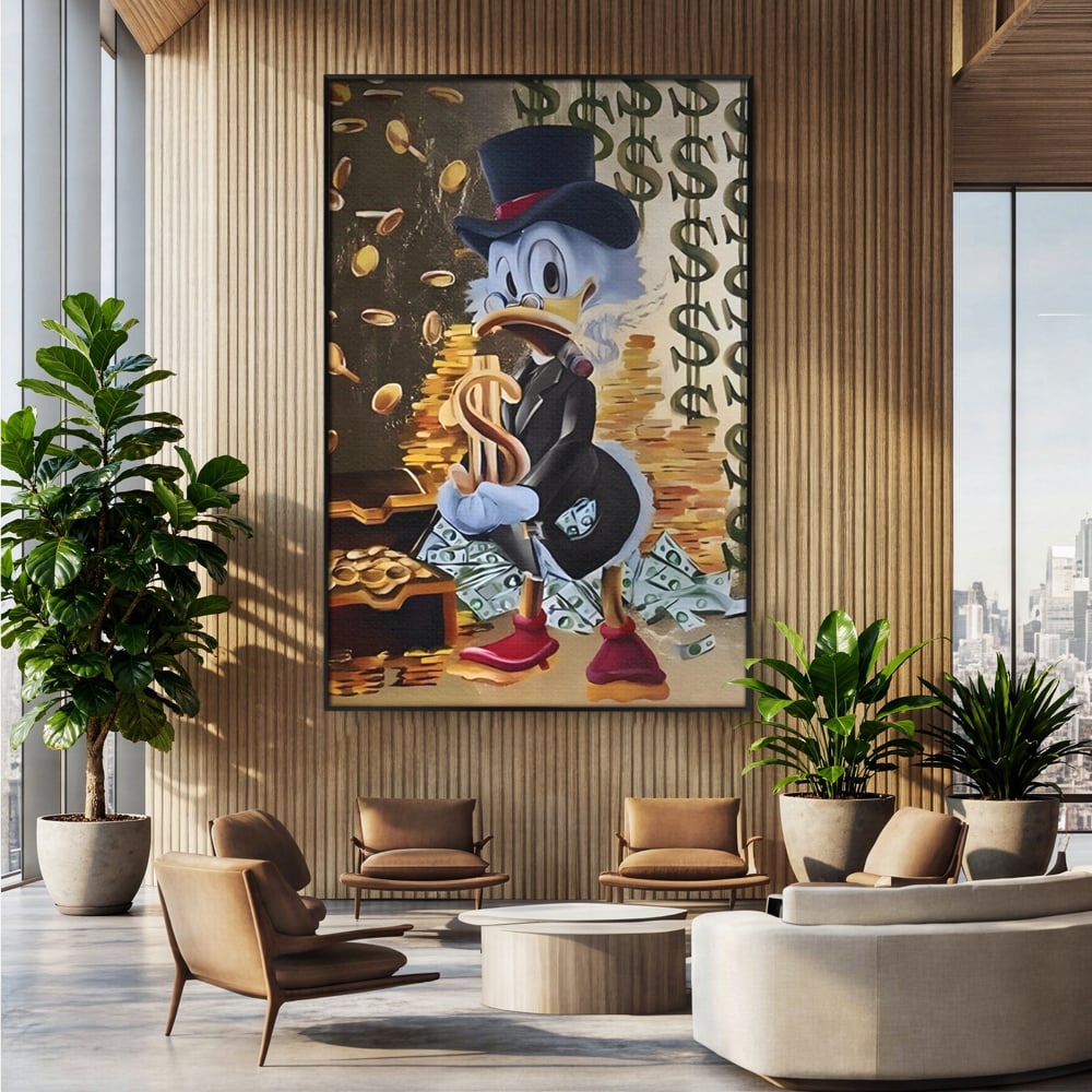 Tablou Canvas Premium, LuxCanva® A1309, Baby Scrooge Duck,  Living, Dolar, Bani, Desene Animate, Birou, Culori Vibrante