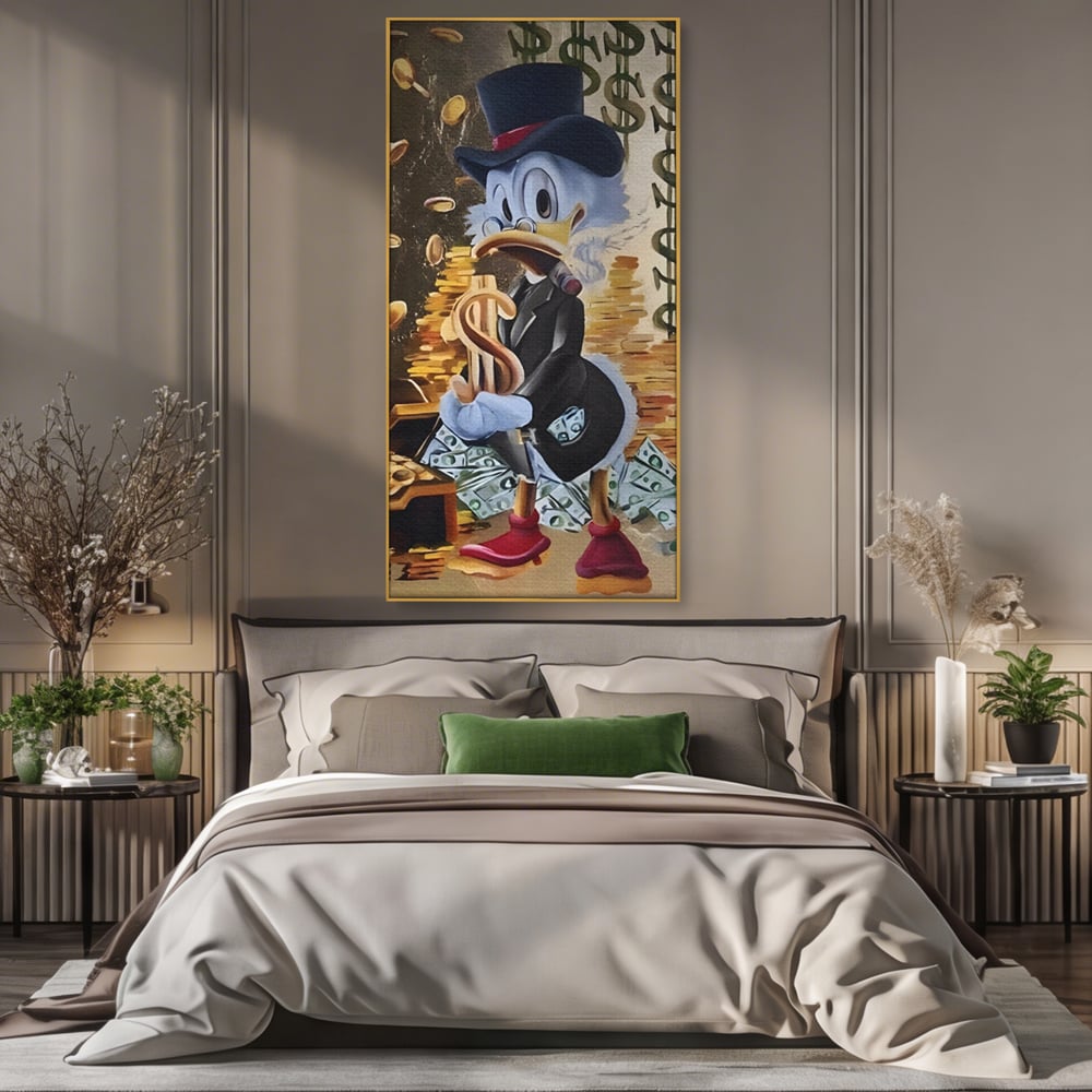 Tablou Canvas Premium, LuxCanva® A1309, Baby Scrooge Duck,  Living, Dolar, Bani, Desene Animate, Birou, Culori Vibrante