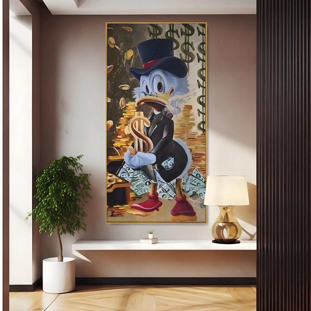 Tablou Canvas Premium, LuxCanva® A1309, Baby Scrooge Duck,  Living, Dolar, Bani, Desene Animate, Birou, Culori Vibrante