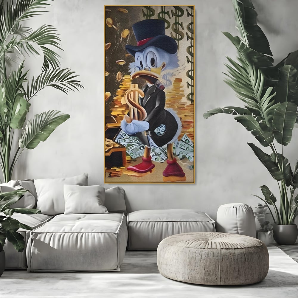 Tablou Canvas Premium, LuxCanva® A1309, Baby Scrooge Duck,  Living, Dolar, Bani, Desene Animate, Birou, Culori Vibrante