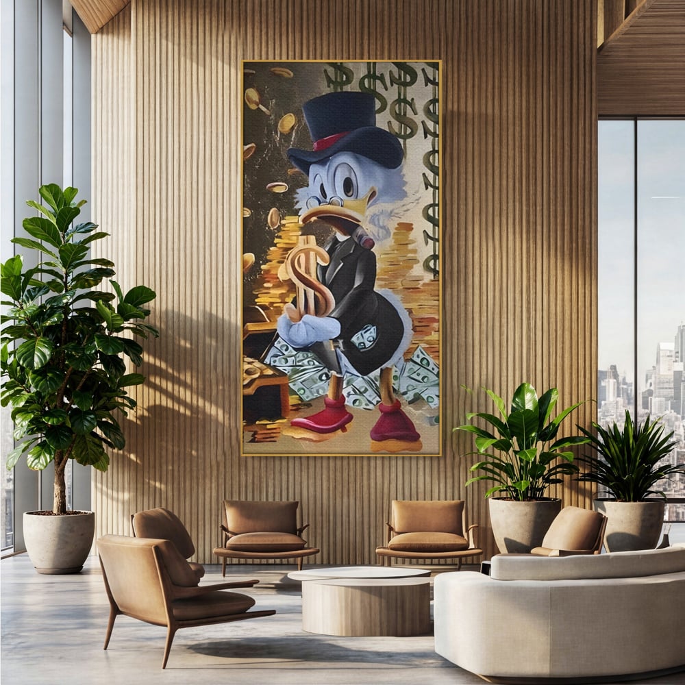 Tablou Canvas Premium, LuxCanva® A1309, Baby Scrooge Duck,  Living, Dolar, Bani, Desene Animate, Birou, Culori Vibrante