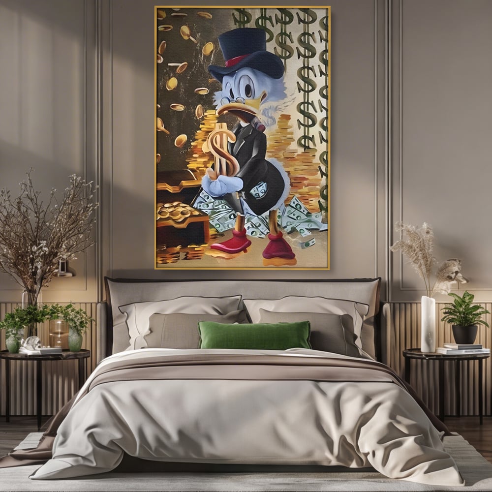 Tablou Canvas Premium, LuxCanva® A1309, Baby Scrooge Duck,  Living, Dolar, Bani, Desene Animate, Birou, Culori Vibrante