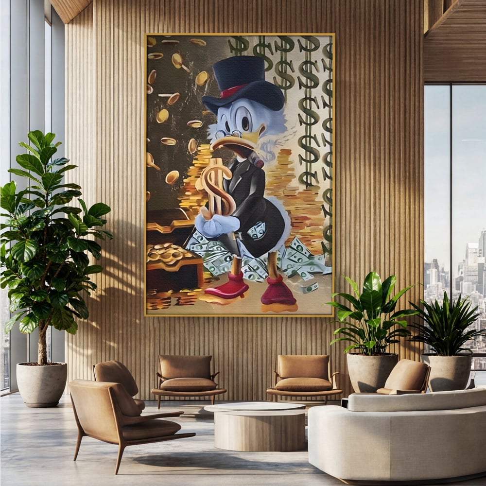 Tablou Canvas Premium, LuxCanva® A1309, Baby Scrooge Duck,  Living, Dolar, Bani, Desene Animate, Birou, Culori Vibrante