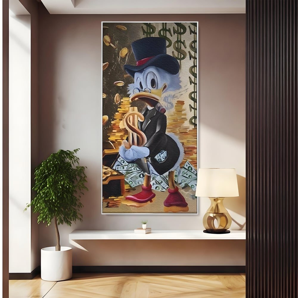 Tablou Canvas Premium, LuxCanva® A1309, Baby Scrooge Duck,  Living, Dolar, Bani, Desene Animate, Birou, Culori Vibrante
