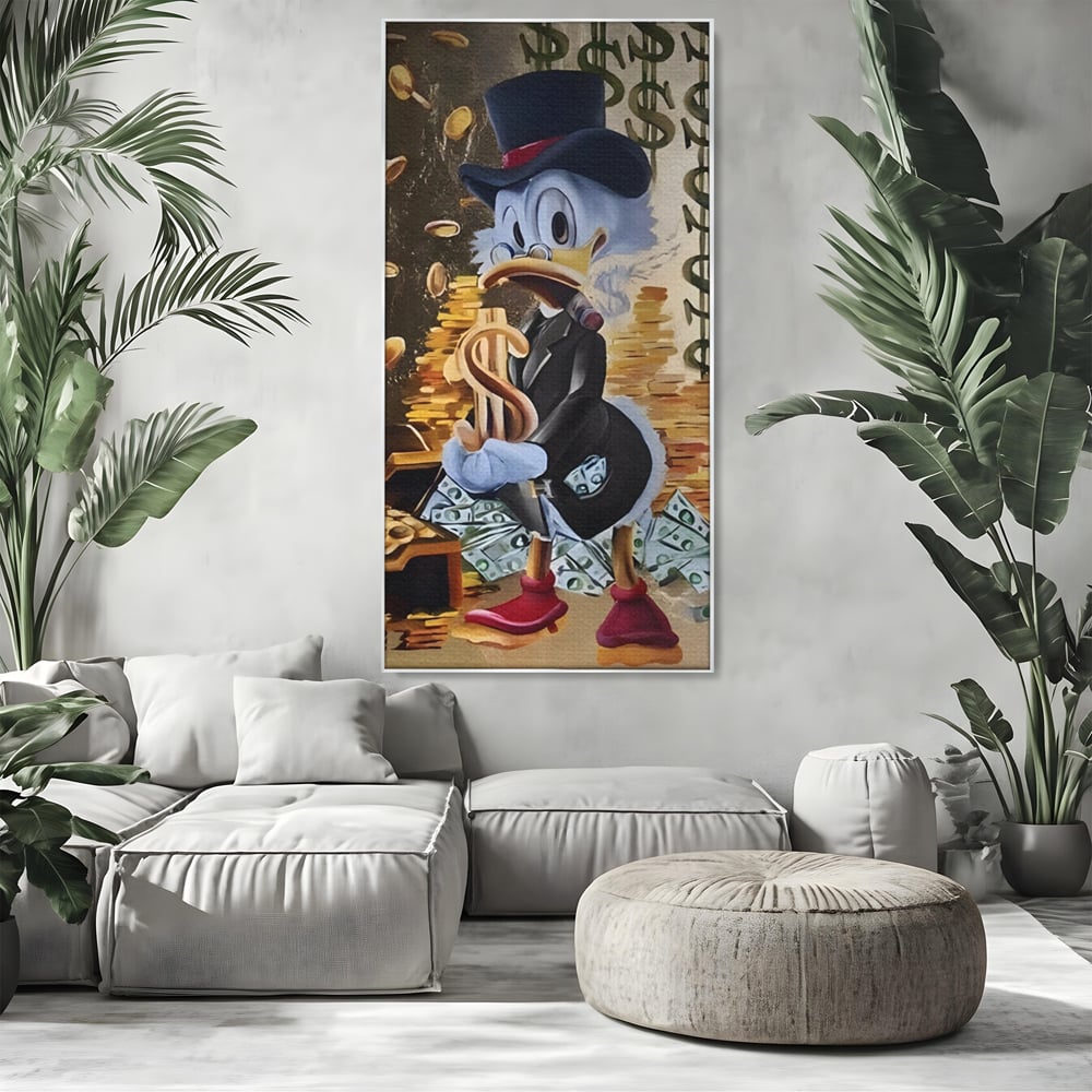 Tablou Canvas Premium, LuxCanva® A1309, Baby Scrooge Duck,  Living, Dolar, Bani, Desene Animate, Birou, Culori Vibrante
