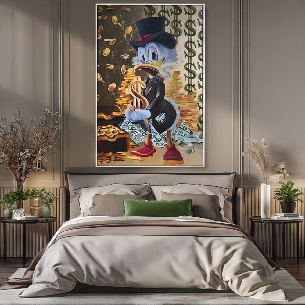 Tablou Canvas Premium, LuxCanva® A1309, Baby Scrooge Duck,  Living, Dolar, Bani, Desene Animate, Birou, Culori Vibrante