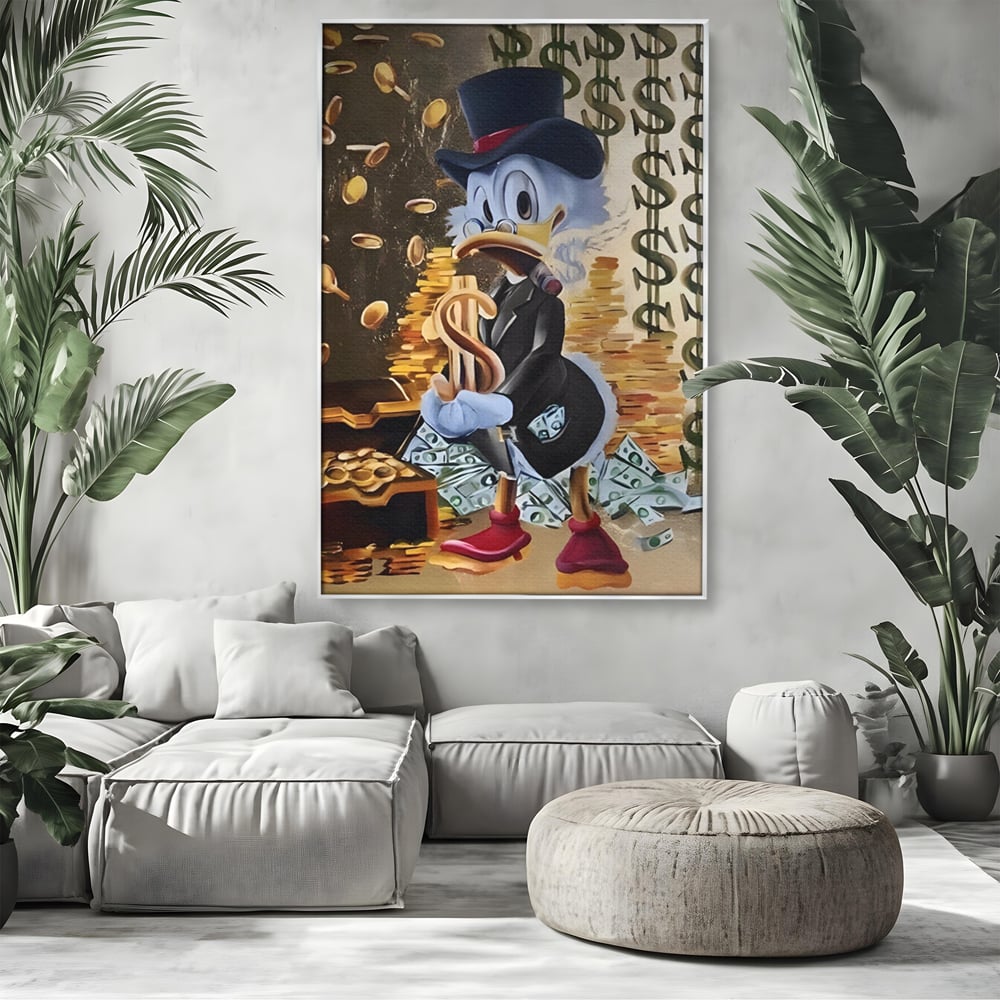Tablou Canvas Premium, LuxCanva® A1309, Baby Scrooge Duck,  Living, Dolar, Bani, Desene Animate, Birou, Culori Vibrante