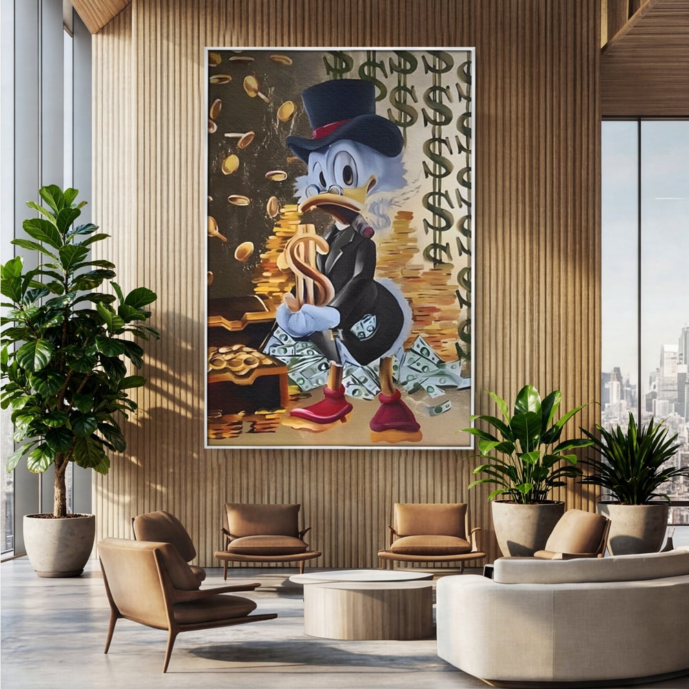 Tablou Canvas Premium, LuxCanva® A1309, Baby Scrooge Duck,  Living, Dolar, Bani, Desene Animate, Birou, Culori Vibrante