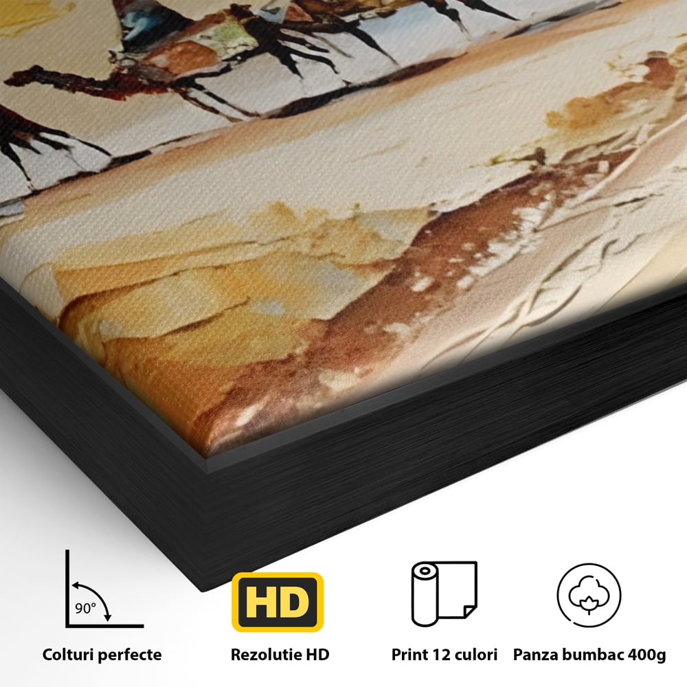 Tablou Canvas Premium LuxCanva® A1313, Plimbare Prin Desert , Living, Camile, Nisip, Soare, Sahara, Dormitor, Culori Vibrante