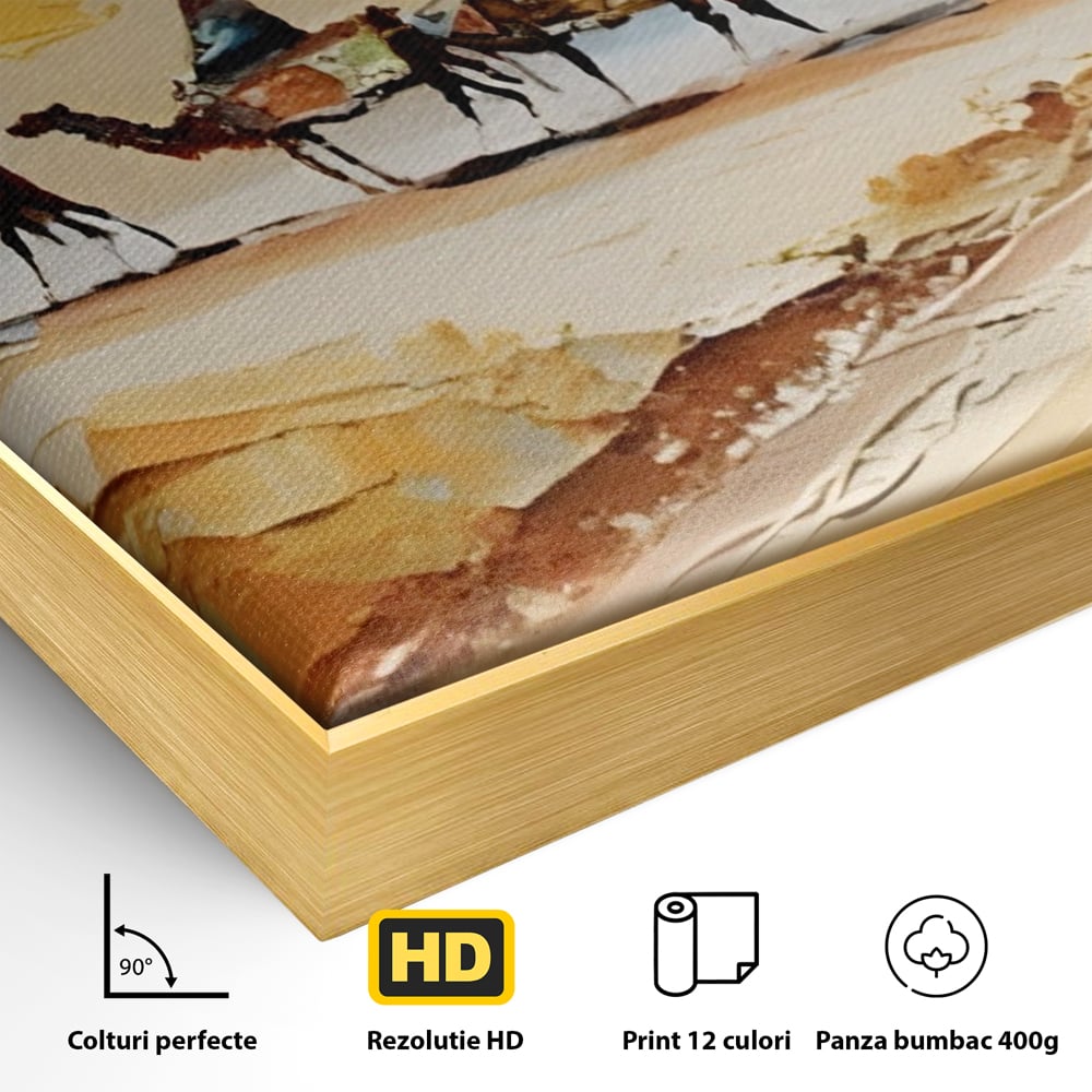 Tablou Canvas Premium LuxCanva® A1313, Plimbare Prin Desert , Living, Camile, Nisip, Soare, Sahara, Dormitor, Culori Vibrante