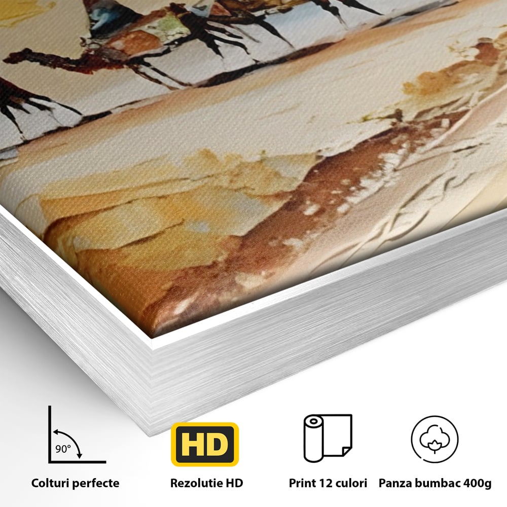Tablou Canvas Premium LuxCanva® A1313, Plimbare Prin Desert , Living, Camile, Nisip, Soare, Sahara, Dormitor, Culori Vibrante