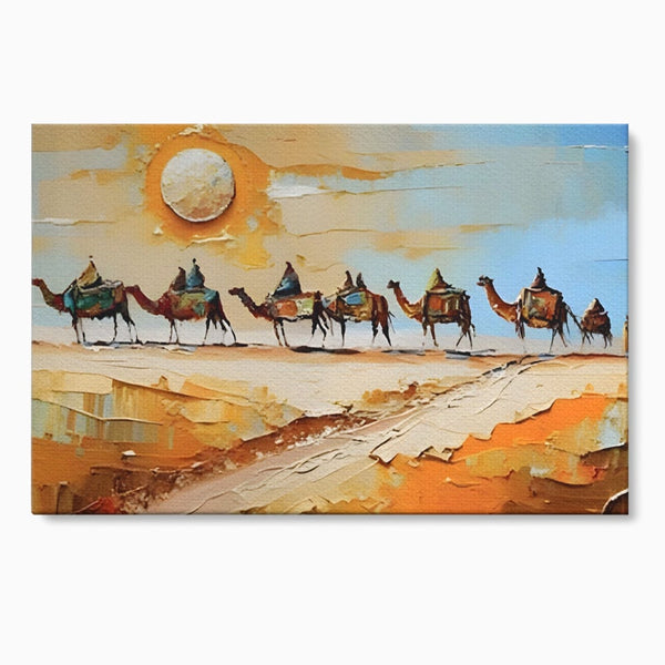 Tablou Canvas Premium LuxCanva® A1313, Plimbare Prin Desert , Living, Camile, Nisip, Soare, Sahara, Dormitor, Culori Vibrante