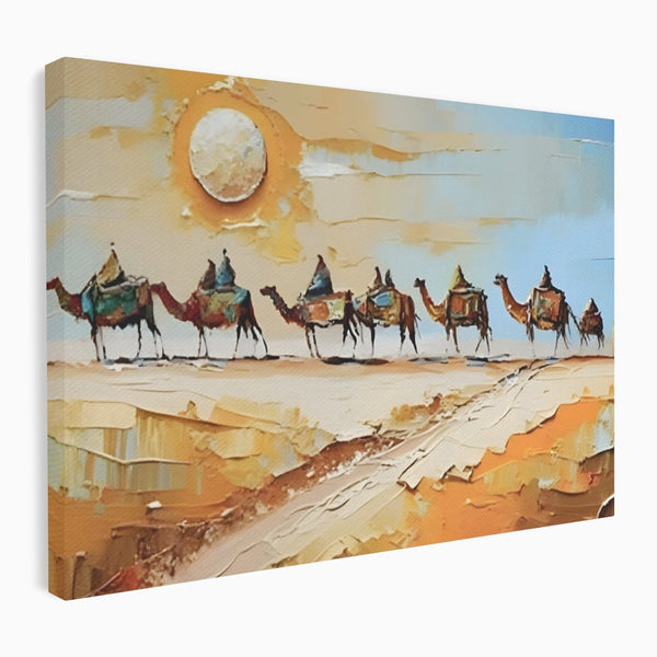 Tablou Canvas Premium LuxCanva® A1313, Plimbare Prin Desert , Living, Camile, Nisip, Soare, Sahara, Dormitor, Culori Vibrante