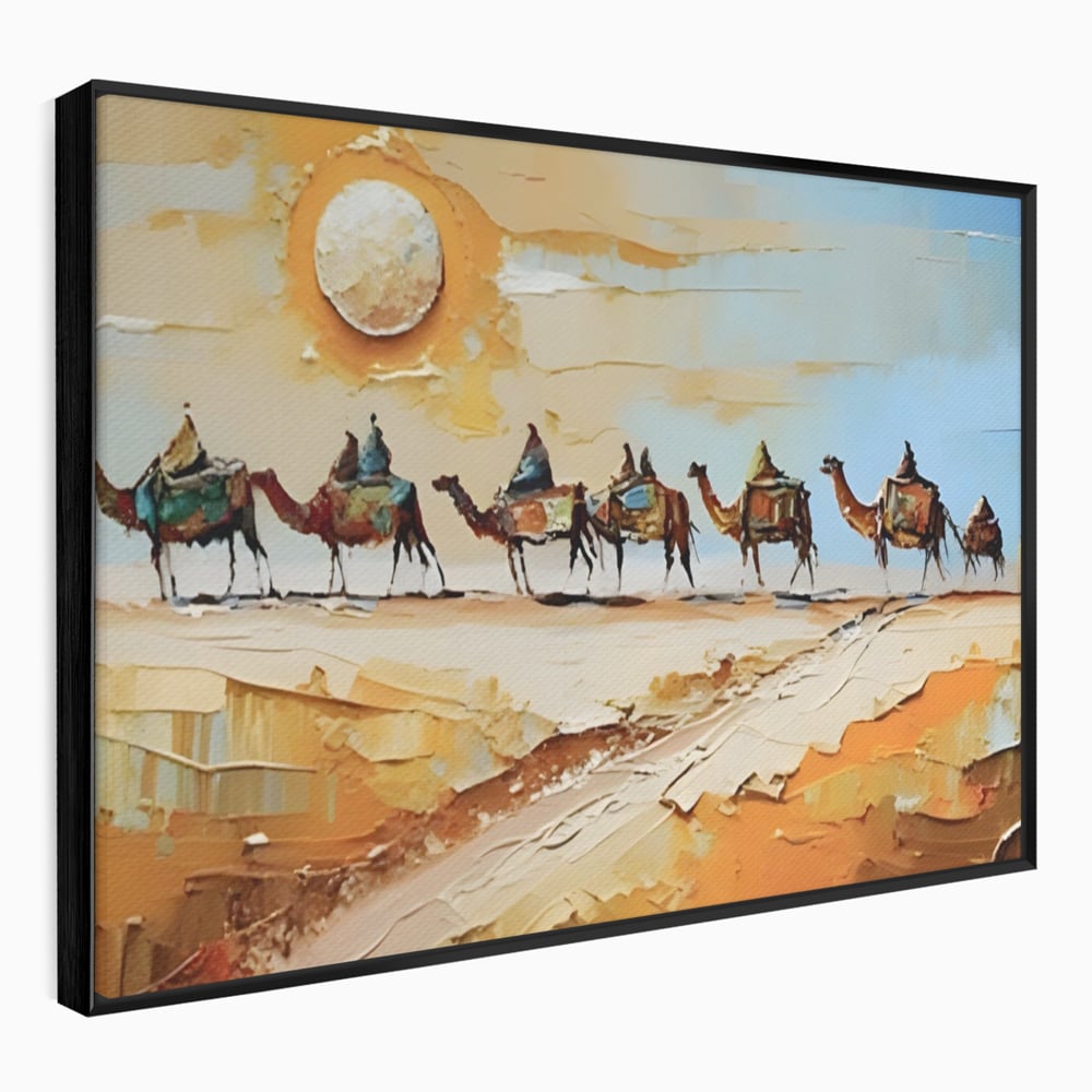 Tablou Canvas Premium LuxCanva® A1313, Plimbare Prin Desert , Living, Camile, Nisip, Soare, Sahara, Dormitor, Culori Vibrante