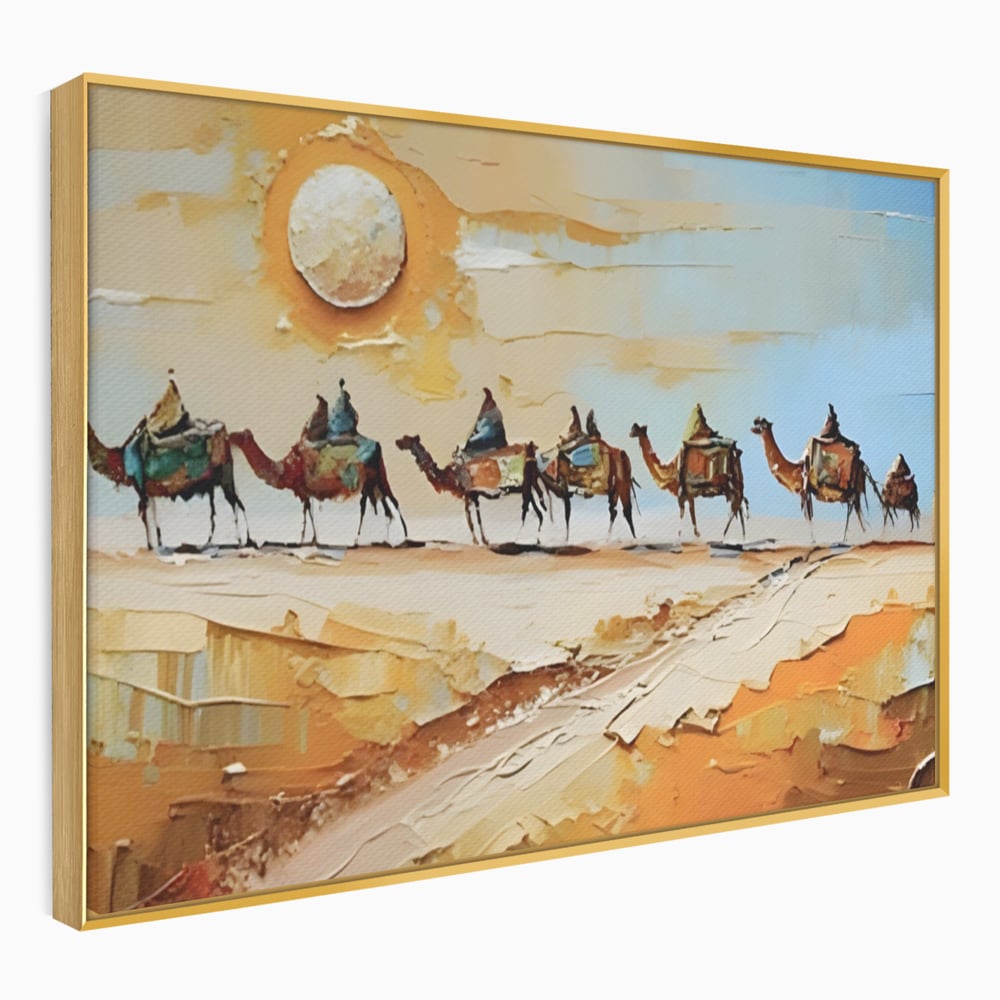 Tablou Canvas Premium LuxCanva® A1313, Plimbare Prin Desert , Living, Camile, Nisip, Soare, Sahara, Dormitor, Culori Vibrante