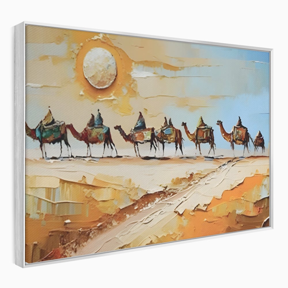 Tablou Canvas Premium LuxCanva® A1313, Plimbare Prin Desert , Living, Camile, Nisip, Soare, Sahara, Dormitor, Culori Vibrante