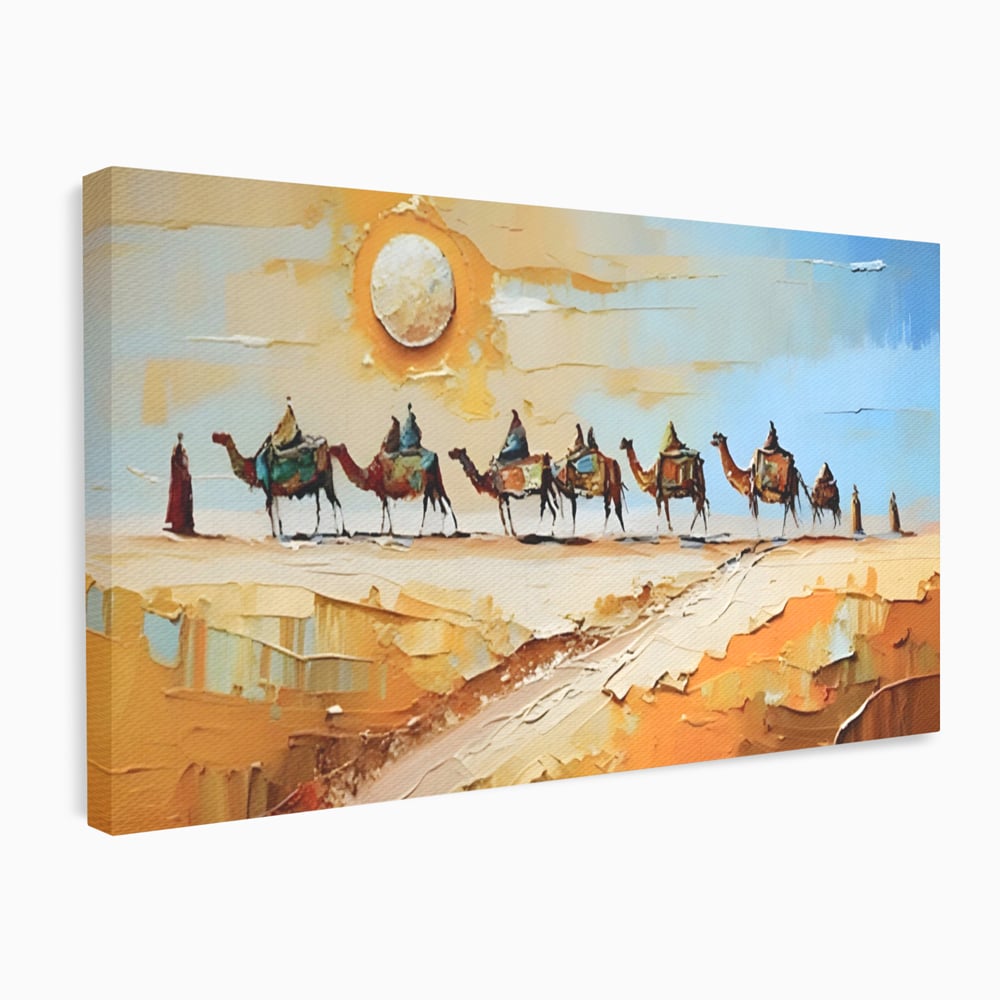 Tablou Canvas Premium LuxCanva® A1313, Plimbare Prin Desert , Living, Camile, Nisip, Soare, Sahara, Dormitor, Culori Vibrante