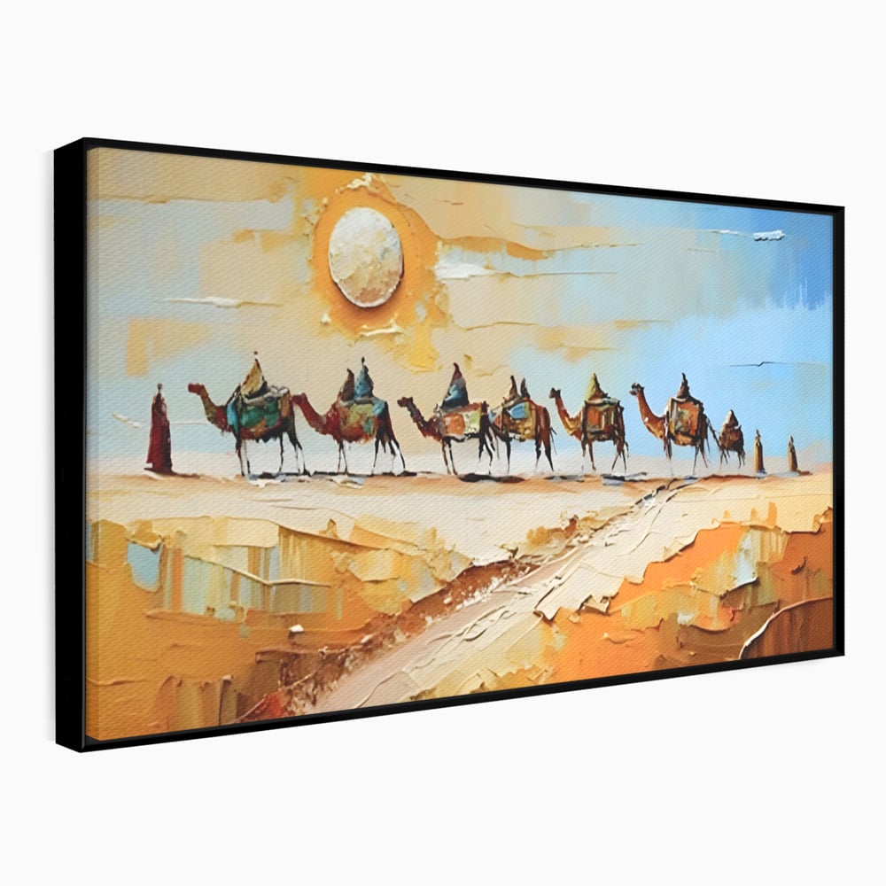Tablou Canvas Premium LuxCanva® A1313, Plimbare Prin Desert , Living, Camile, Nisip, Soare, Sahara, Dormitor, Culori Vibrante