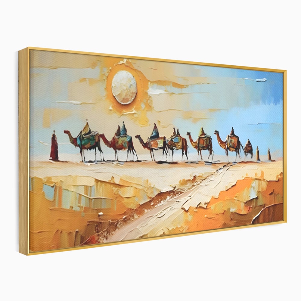 Tablou Canvas Premium LuxCanva® A1313, Plimbare Prin Desert , Living, Camile, Nisip, Soare, Sahara, Dormitor, Culori Vibrante