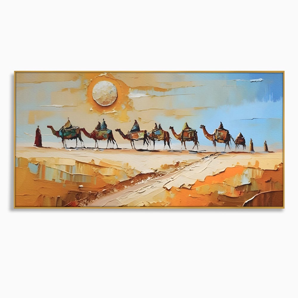 Tablou Canvas Premium LuxCanva® A1313, Plimbare Prin Desert , Living, Camile, Nisip, Soare, Sahara, Dormitor, Culori Vibrante