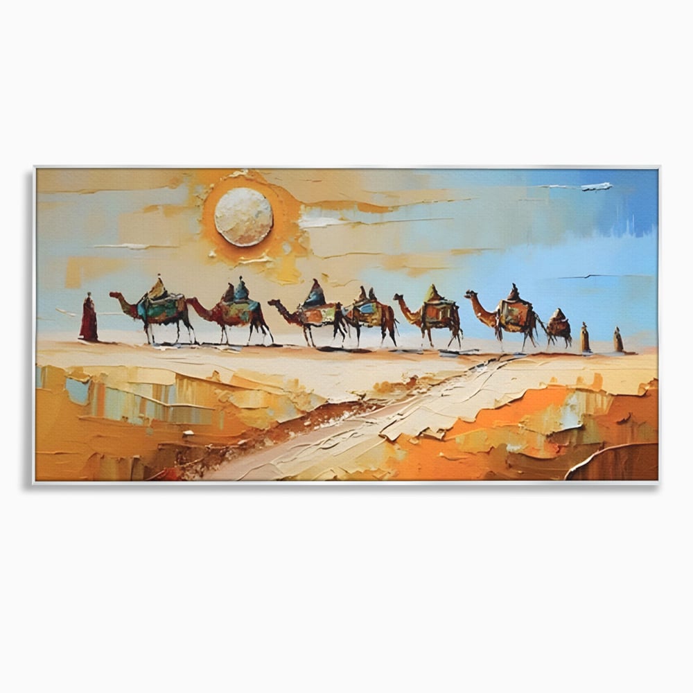 Tablou Canvas Premium LuxCanva® A1313, Plimbare Prin Desert , Living, Camile, Nisip, Soare, Sahara, Dormitor, Culori Vibrante