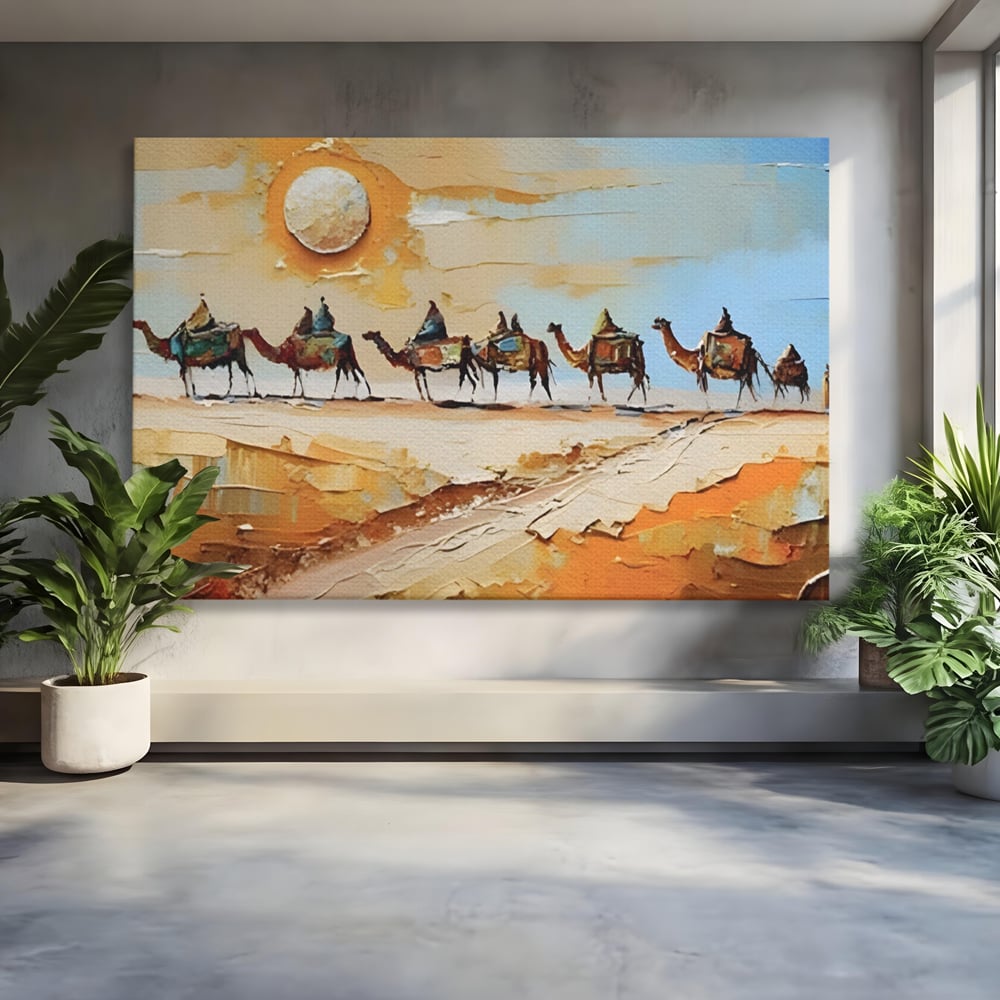 Tablou Canvas Premium LuxCanva® A1313, Plimbare Prin Desert , Living, Camile, Nisip, Soare, Sahara, Dormitor, Culori Vibrante