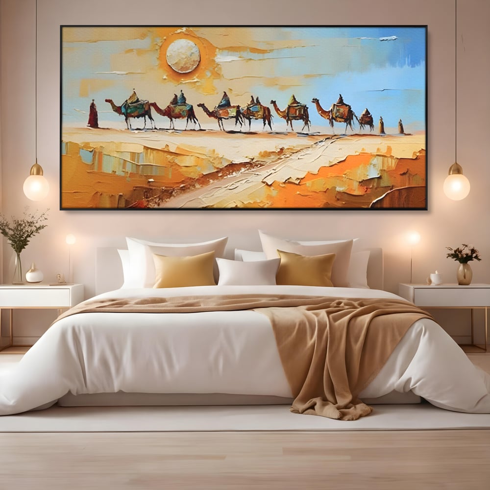 Tablou Canvas Premium LuxCanva® A1313, Plimbare Prin Desert , Living, Camile, Nisip, Soare, Sahara, Dormitor, Culori Vibrante