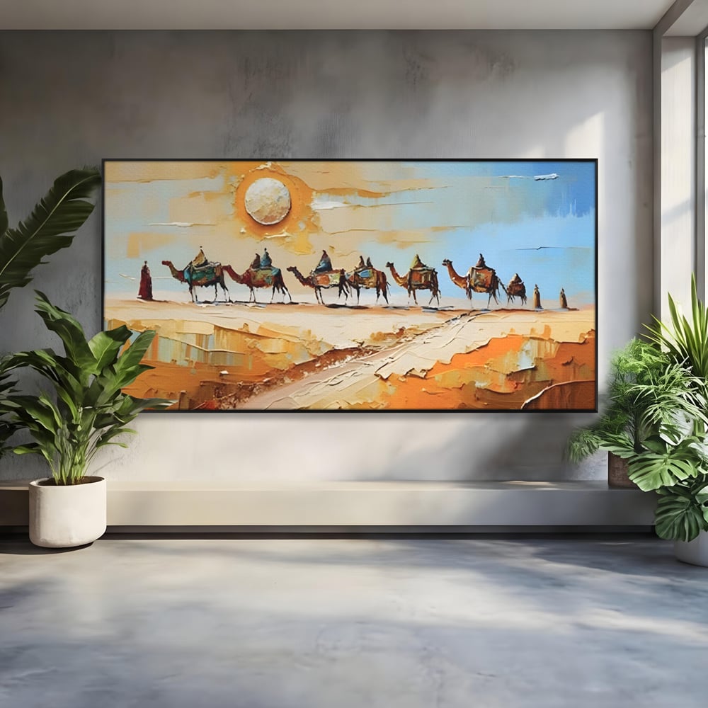 Tablou Canvas Premium LuxCanva® A1313, Plimbare Prin Desert , Living, Camile, Nisip, Soare, Sahara, Dormitor, Culori Vibrante