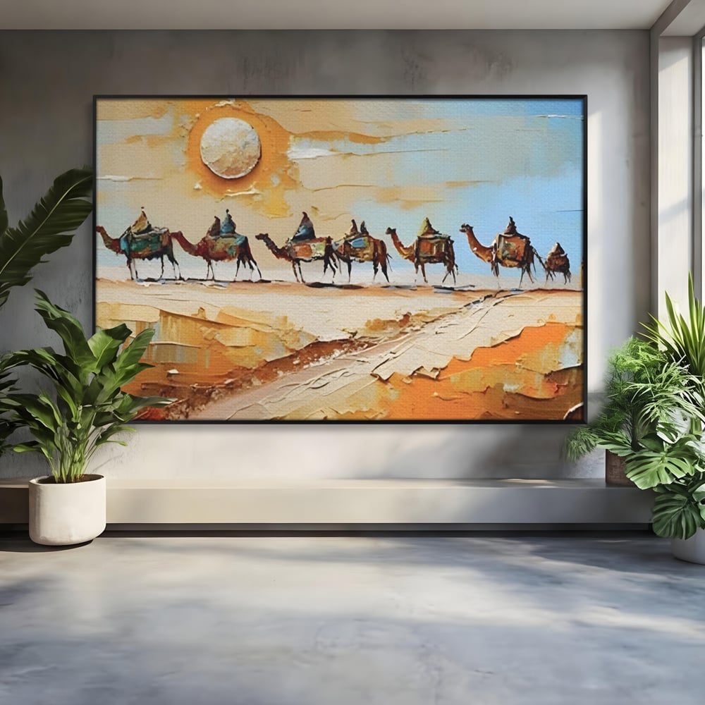 Tablou Canvas Premium LuxCanva® A1313, Plimbare Prin Desert , Living, Camile, Nisip, Soare, Sahara, Dormitor, Culori Vibrante