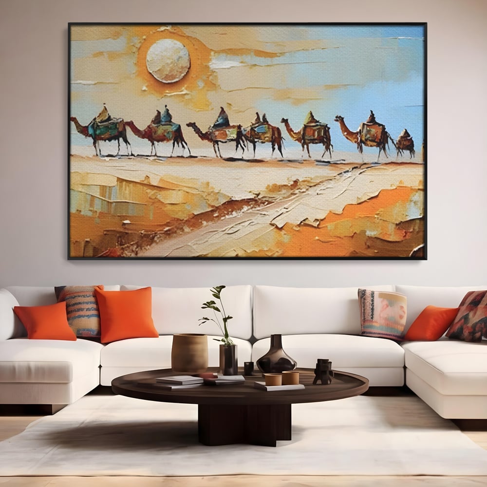 Tablou Canvas Premium LuxCanva® A1313, Plimbare Prin Desert , Living, Camile, Nisip, Soare, Sahara, Dormitor, Culori Vibrante