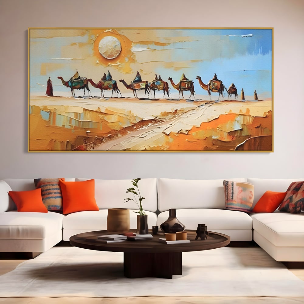 Tablou Canvas Premium LuxCanva® A1313, Plimbare Prin Desert , Living, Camile, Nisip, Soare, Sahara, Dormitor, Culori Vibrante