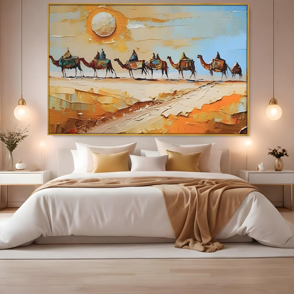 Tablou Canvas Premium LuxCanva® A1313, Plimbare Prin Desert , Living, Camile, Nisip, Soare, Sahara, Dormitor, Culori Vibrante