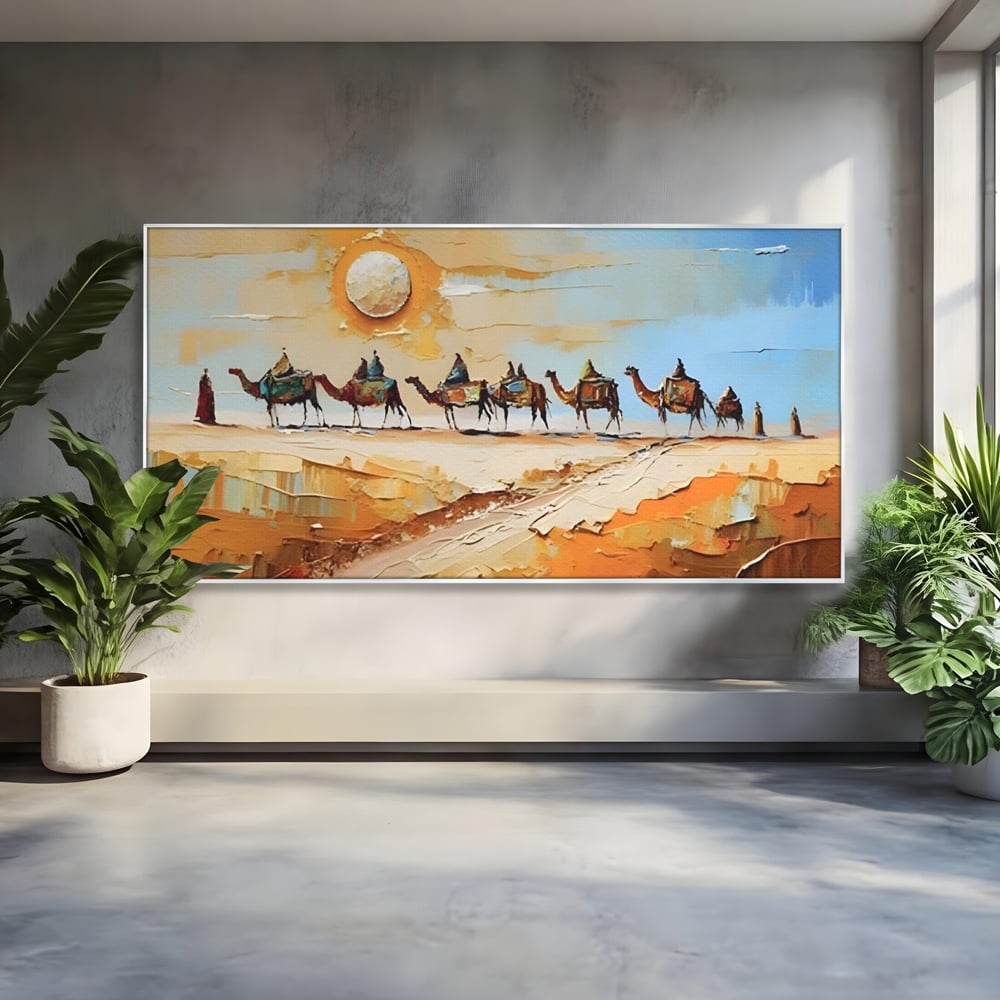 Tablou Canvas Premium LuxCanva® A1313, Plimbare Prin Desert , Living, Camile, Nisip, Soare, Sahara, Dormitor, Culori Vibrante