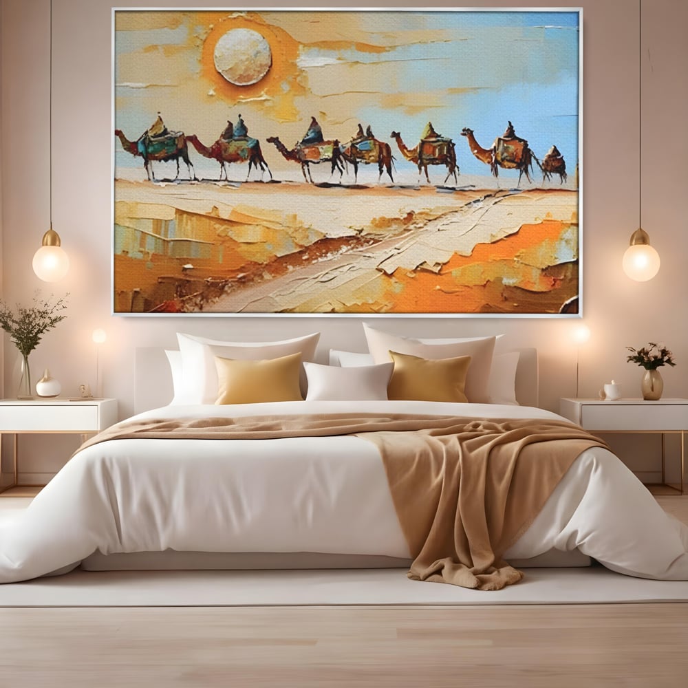 Tablou Canvas Premium LuxCanva® A1313, Plimbare Prin Desert , Living, Camile, Nisip, Soare, Sahara, Dormitor, Culori Vibrante