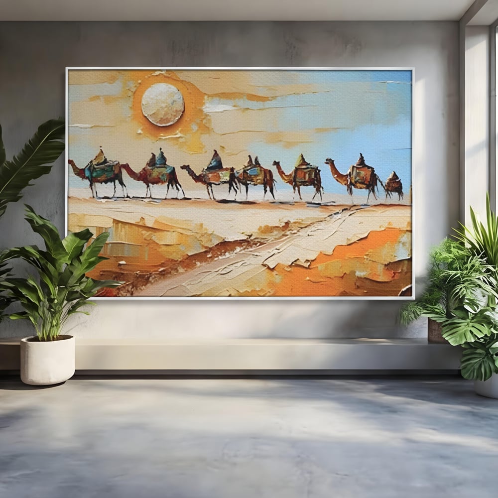 Tablou Canvas Premium LuxCanva® A1313, Plimbare Prin Desert , Living, Camile, Nisip, Soare, Sahara, Dormitor, Culori Vibrante