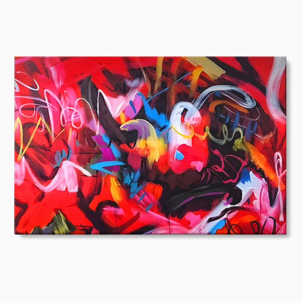 Tablou Canvas Premium LuxCanva® A1315, Red Graffiti , Living, Arta Stradala, Desen, Text, Camera Copil, Culori Vibrante