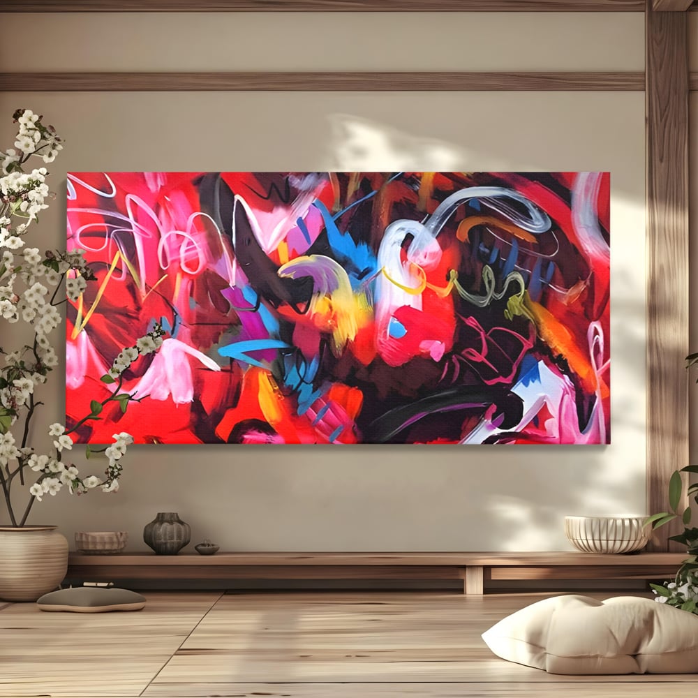 Tablou Canvas Premium LuxCanva® A1315, Red Graffiti , Living, Arta Stradala, Desen, Text, Camera Copil, Culori Vibrante