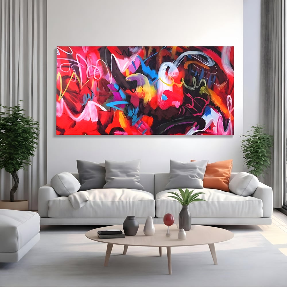 Tablou Canvas Premium LuxCanva® A1315, Red Graffiti , Living, Arta Stradala, Desen, Text, Camera Copil, Culori Vibrante