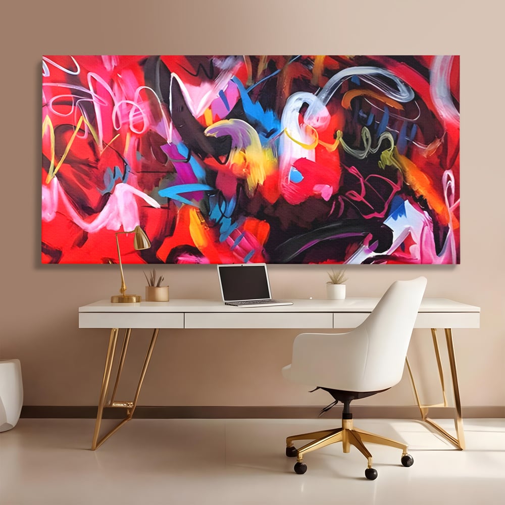 Tablou Canvas Premium LuxCanva® A1315, Red Graffiti , Living, Arta Stradala, Desen, Text, Camera Copil, Culori Vibrante