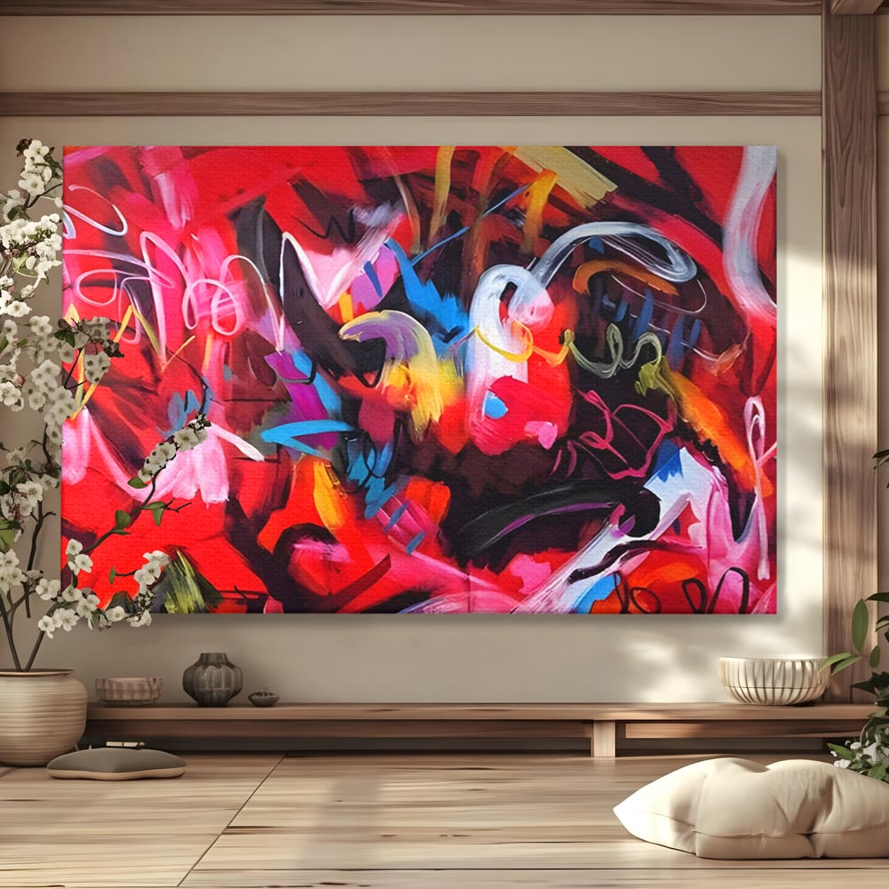 Tablou Canvas Premium LuxCanva® A1315, Red Graffiti , Living, Arta Stradala, Desen, Text, Camera Copil, Culori Vibrante