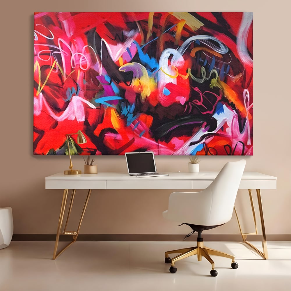 Tablou Canvas Premium LuxCanva® A1315, Red Graffiti , Living, Arta Stradala, Desen, Text, Camera Copil, Culori Vibrante