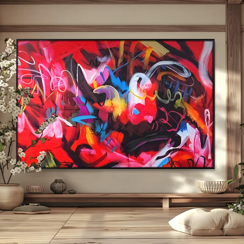 Tablou Canvas Premium LuxCanva® A1315, Red Graffiti , Living, Arta Stradala, Desen, Text, Camera Copil, Culori Vibrante