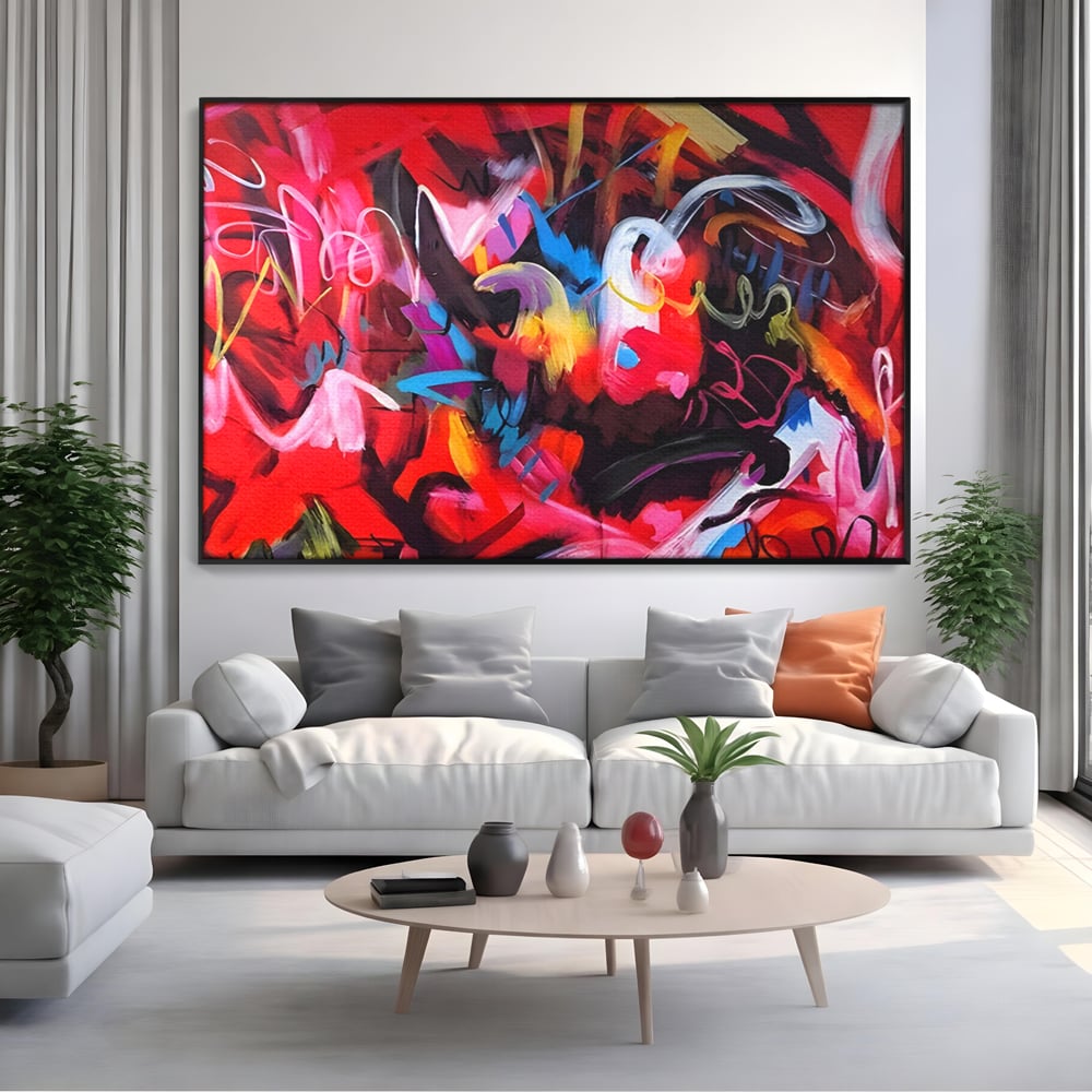 Tablou Canvas Premium LuxCanva® A1315, Red Graffiti , Living, Arta Stradala, Desen, Text, Camera Copil, Culori Vibrante