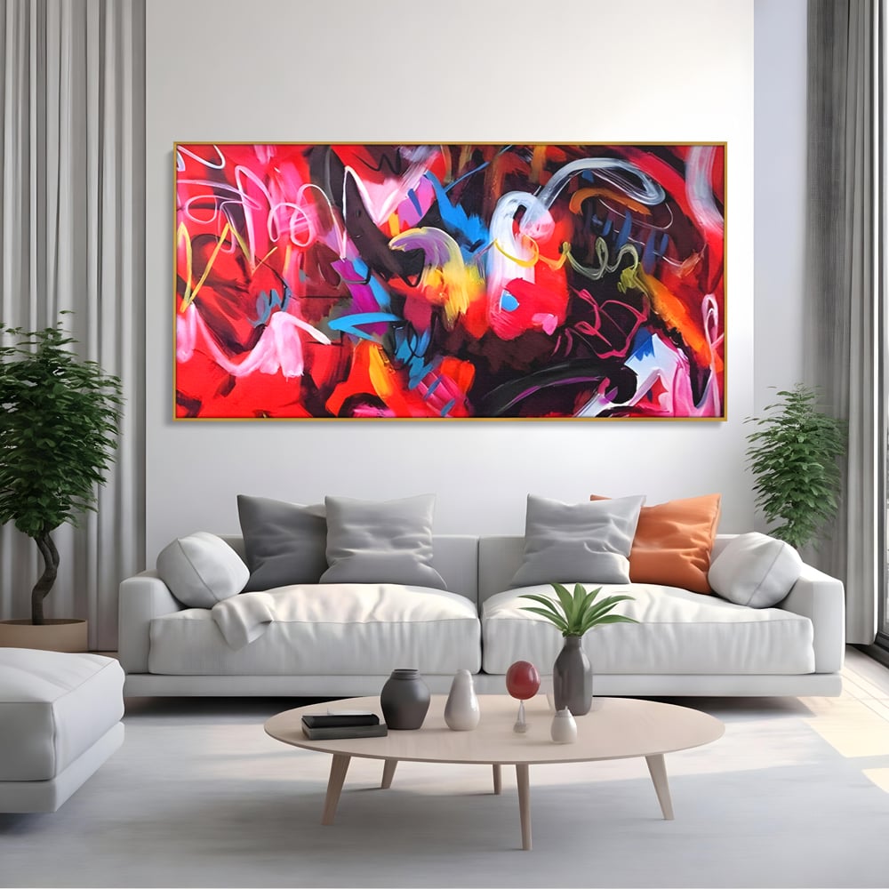 Tablou Canvas Premium LuxCanva® A1315, Red Graffiti , Living, Arta Stradala, Desen, Text, Camera Copil, Culori Vibrante
