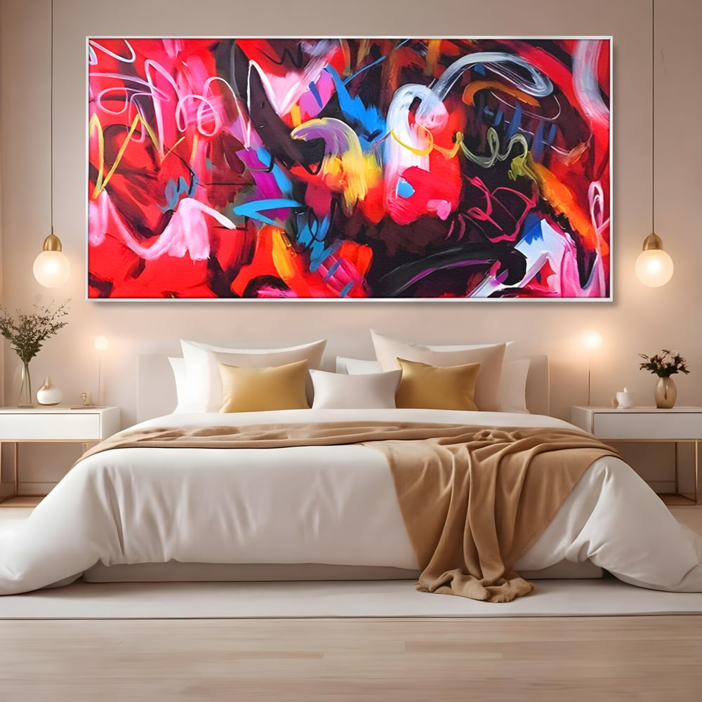 Tablou Canvas Premium LuxCanva® A1315, Red Graffiti , Living, Arta Stradala, Desen, Text, Camera Copil, Culori Vibrante