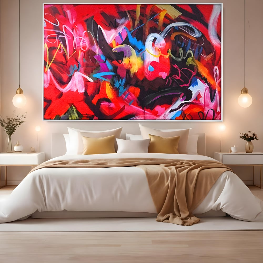 Tablou Canvas Premium LuxCanva® A1315, Red Graffiti , Living, Arta Stradala, Desen, Text, Camera Copil, Culori Vibrante